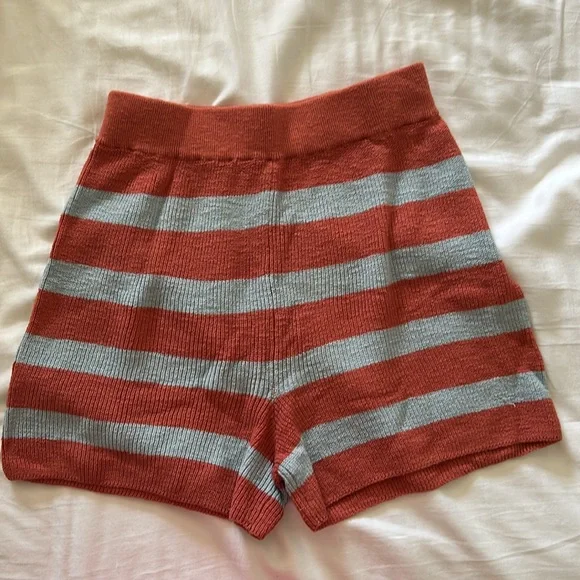 Free People Beach Malibu Surf Sweater Set Stripe Red Blue Knit Set Shorts Top - Picture 5 of 11